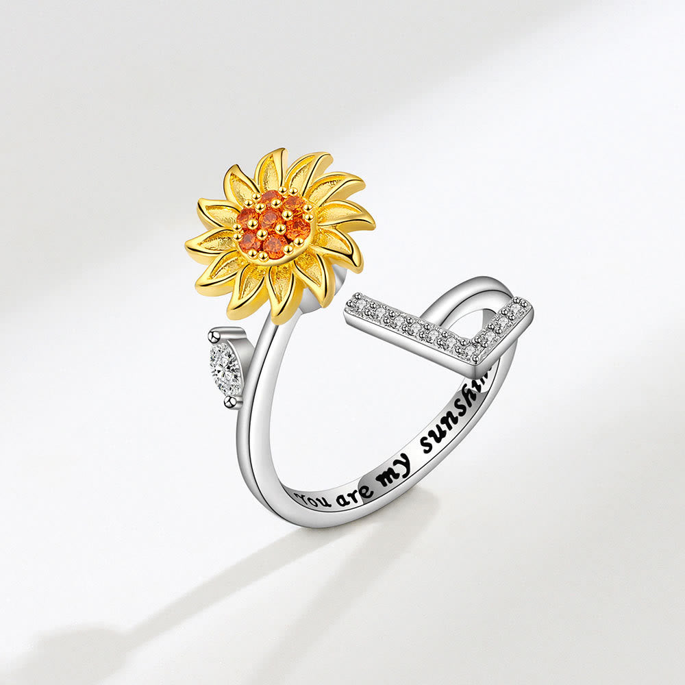 Anillo ajustable con inicial de girasol giratorio Anxiery - L - image 12