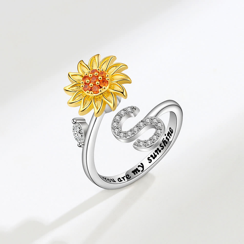 Anillo ajustable con inicial de girasol giratorio Anxiery - S - image 19