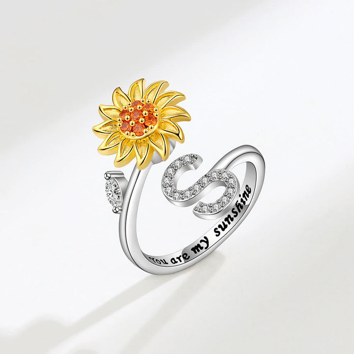Anillo ajustable con inicial de girasol giratorio Anxiery - S - image 19