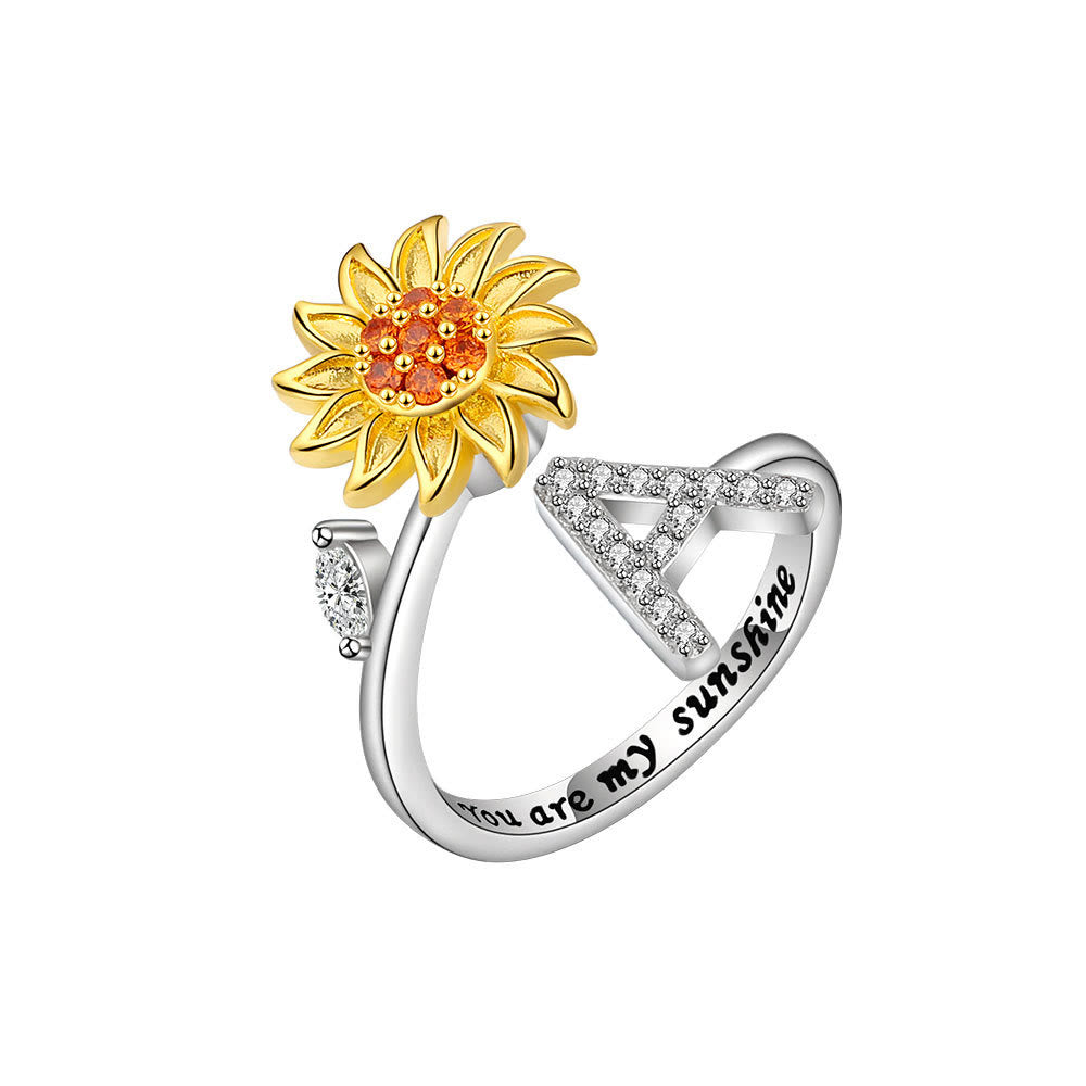 Anillo ajustable con inicial de girasol giratorio Anxiery - A - image 0