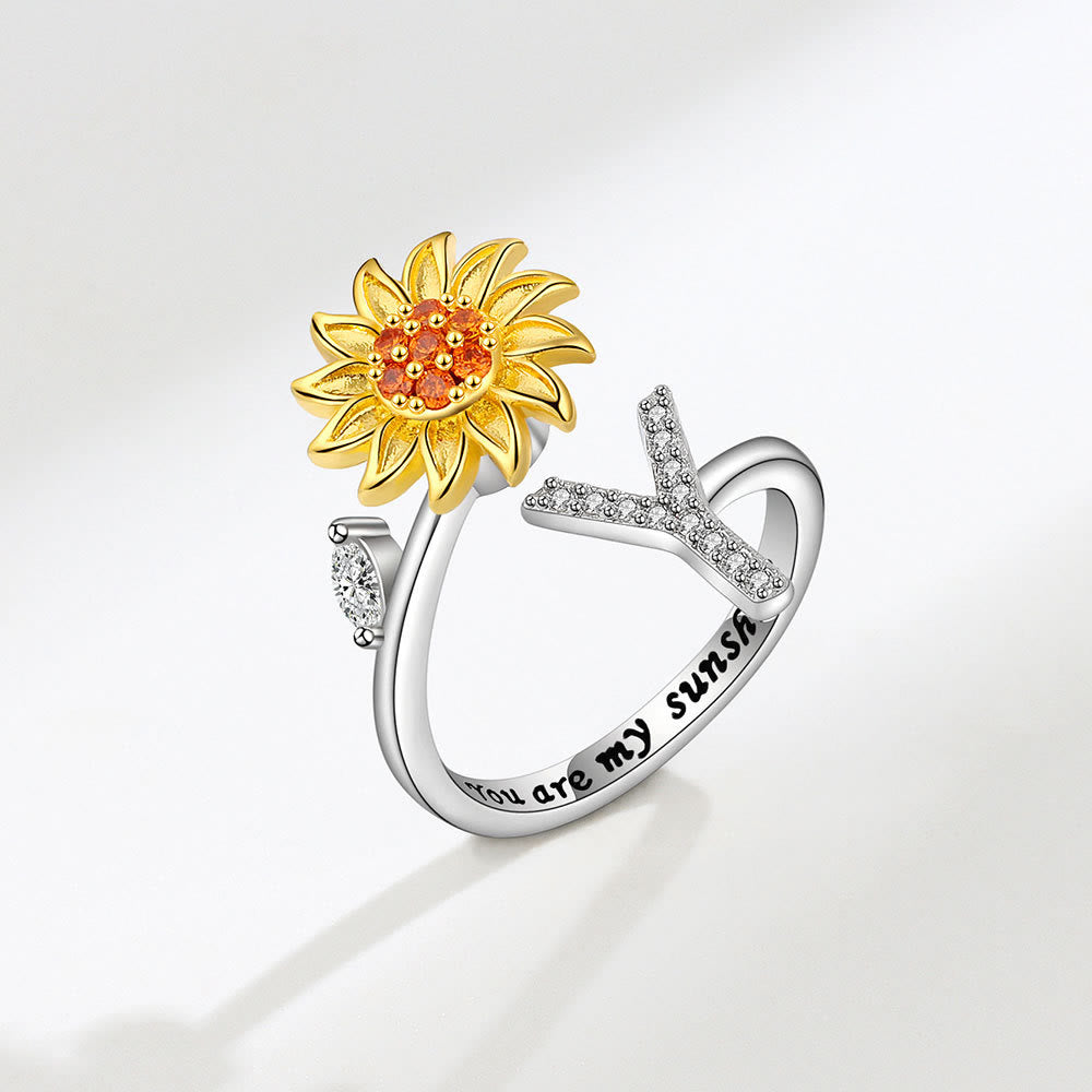 Anillo ajustable con inicial de girasol giratorio Anxiery - Y - image 25