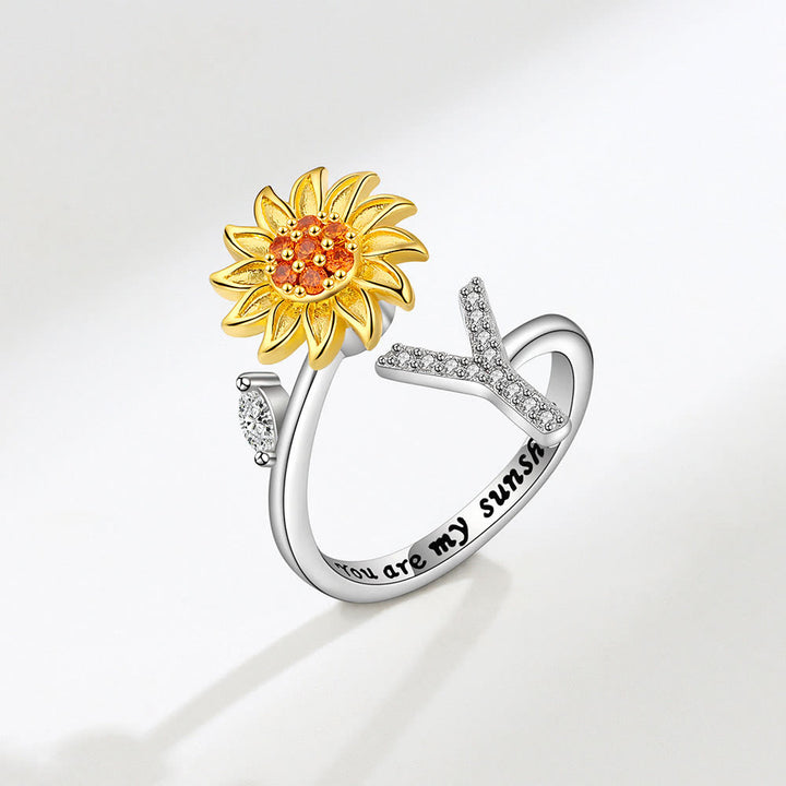 Anillo ajustable con inicial de girasol giratorio Anxiery - Y - image 25