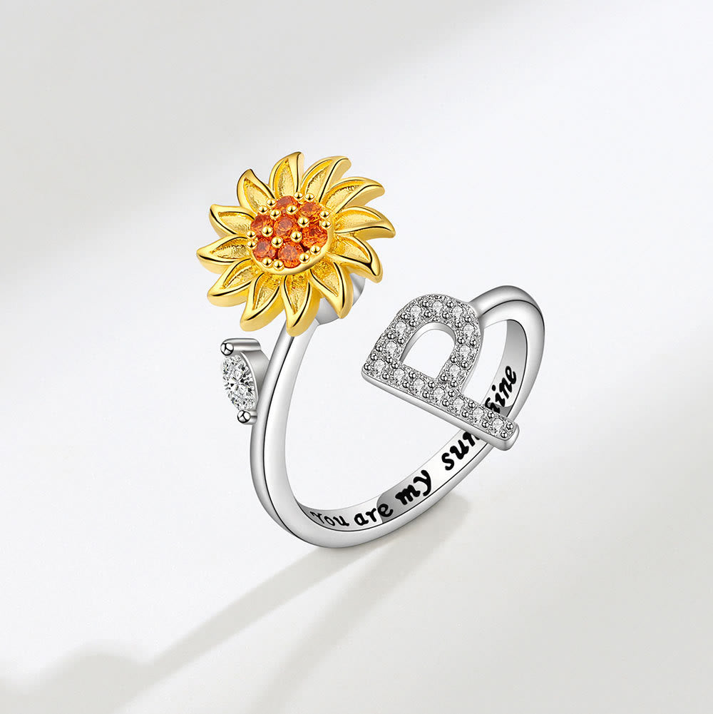 Anillo ajustable con inicial de girasol giratorio Anxiery - P - image 16