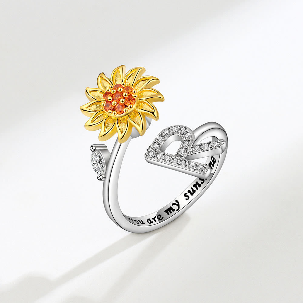 Anillo ajustable con inicial de girasol giratorio Anxiery - R - image 18