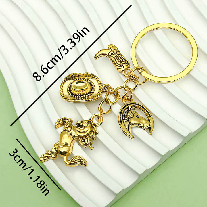 Llavero con colgante de caballo y vaquero de temática retro del oeste - image 2