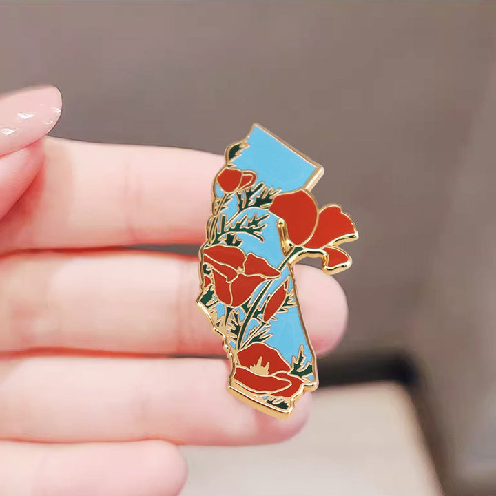 Broche de esmalte dorado del estado de California con amapola - image 2