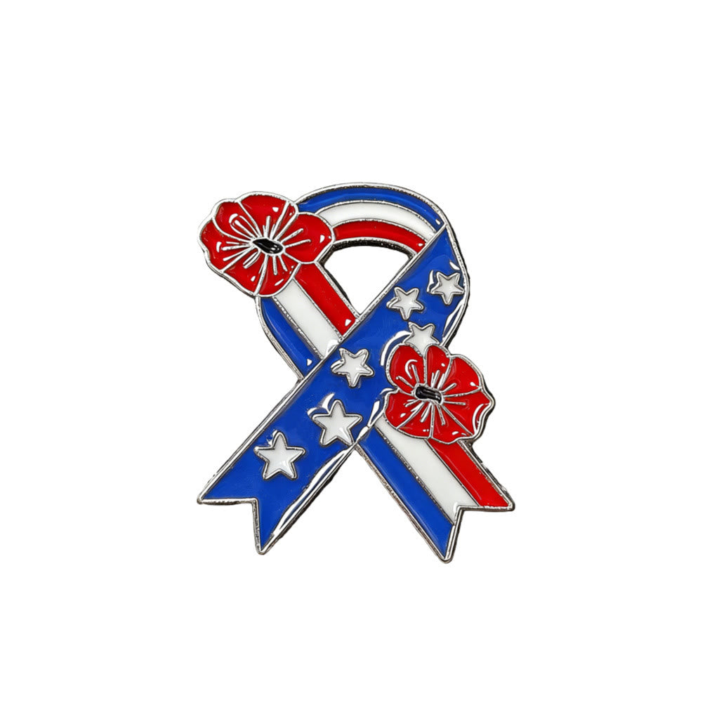 Broche de esmalte de amapola con cinta patriótica y bandera estadounidense - Plata - image 7