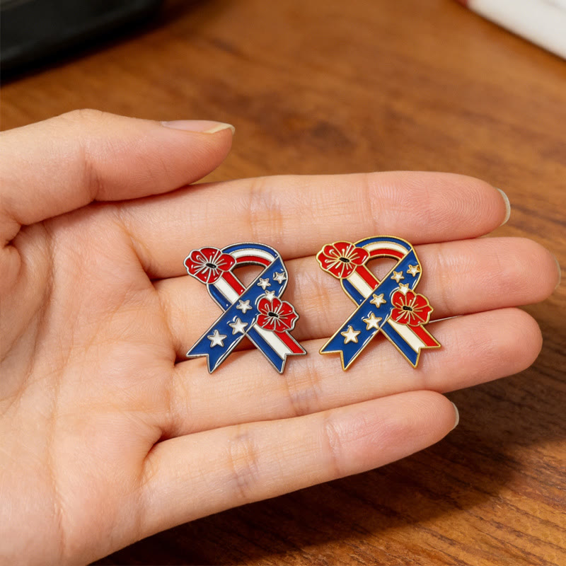 Broche de esmalte de amapola con cinta patriótica y bandera estadounidense - image 3