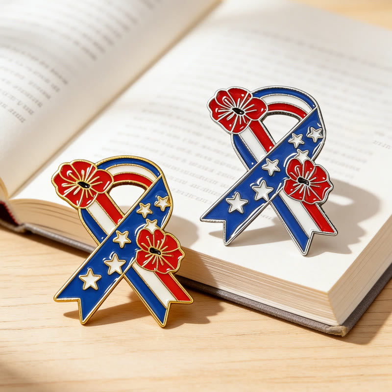 Broche de esmalte de amapola con cinta patriótica y bandera estadounidense - image 4