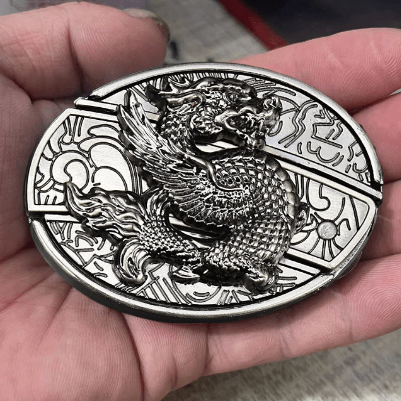 Cinturón de cuero con cuchillo plegable oculto de dragón volador para hombre