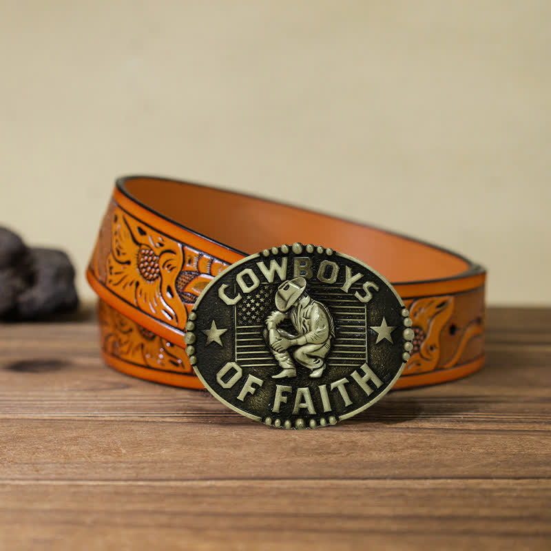 Cinturón de cuero con hebilla Cowboys Of Faith para hombre, hecho a mano