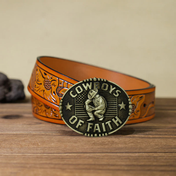 Cinturón de cuero con hebilla Cowboys Of Faith para hombre, hecho a mano