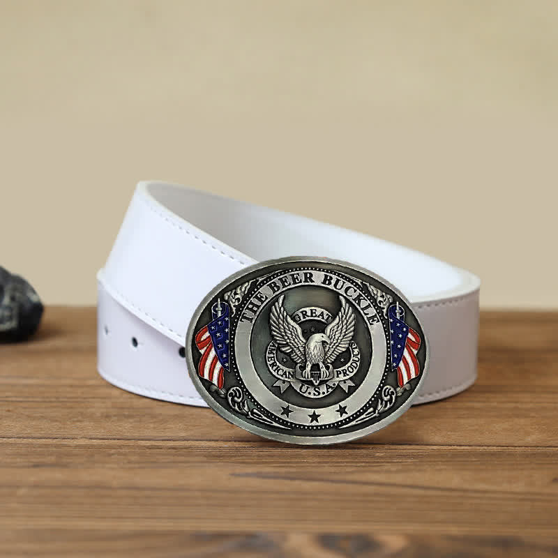 Cinturón de cuero con hebilla para hombre, diseño creativo con bandera de EE. UU. UU. y aguila