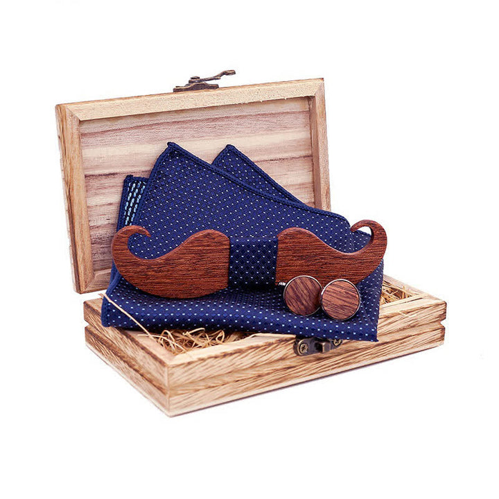 Juego de 3 pajaritas de madera con bigote para caballero