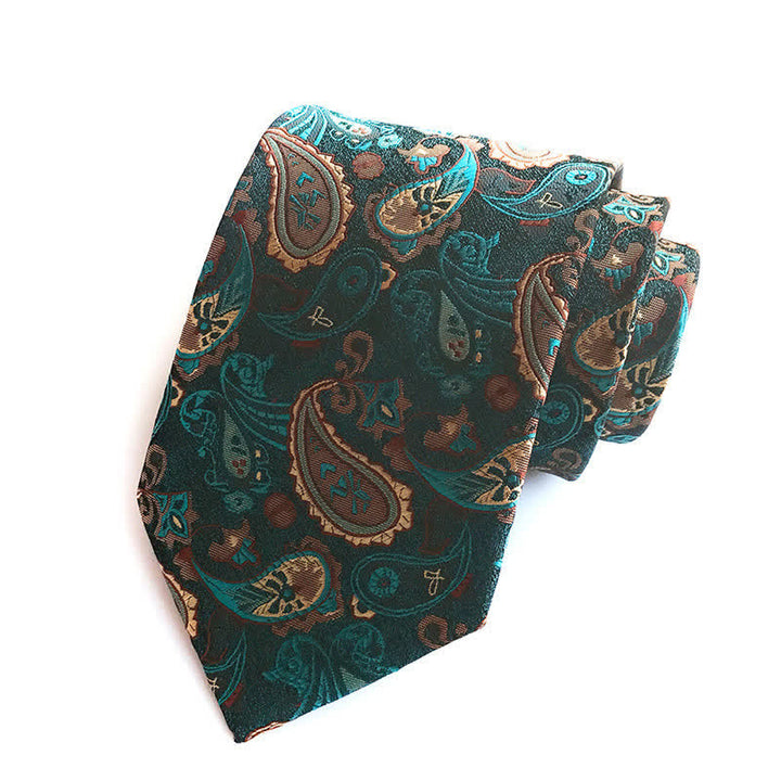 Corbata de hombre con estampado paisley nostálgico de color verde oscuro