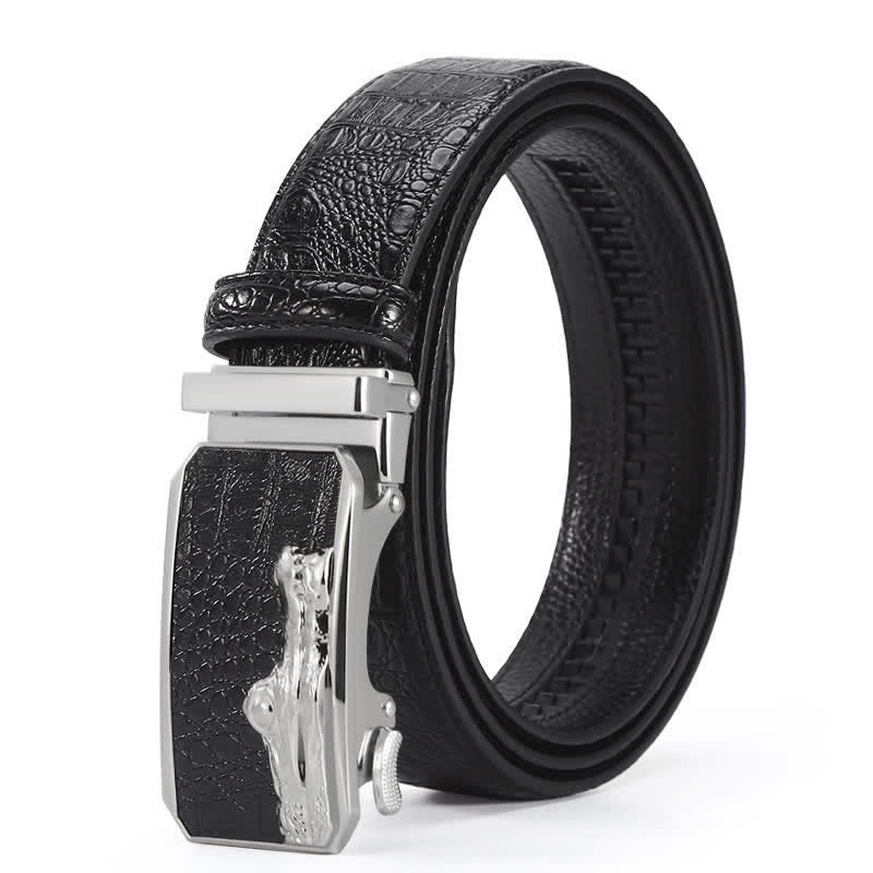 Cinturón de piel con hebilla automática y diseño de cocodrilo para hombre