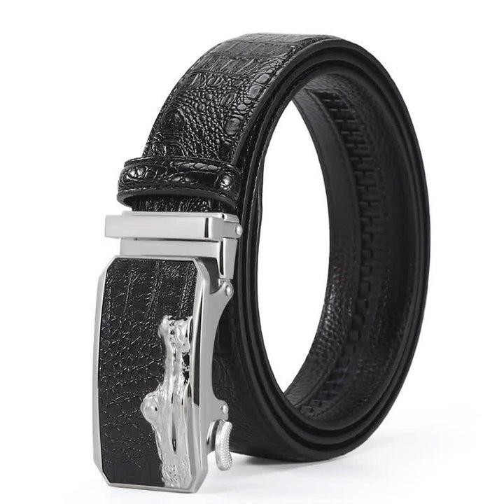 Cinturón de piel con hebilla automática y diseño de cocodrilo para hombre