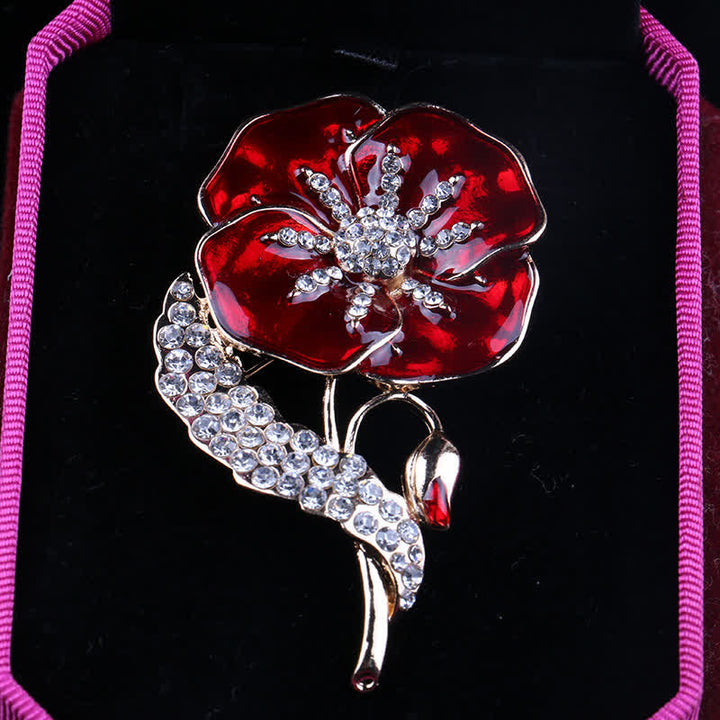 Broche unisex con amapola y diamantes de imitación para el Día de los Caídos