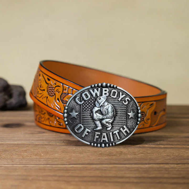 Cinturón de cuero con hebilla Cowboys Of Faith para hombre, hecho a mano
