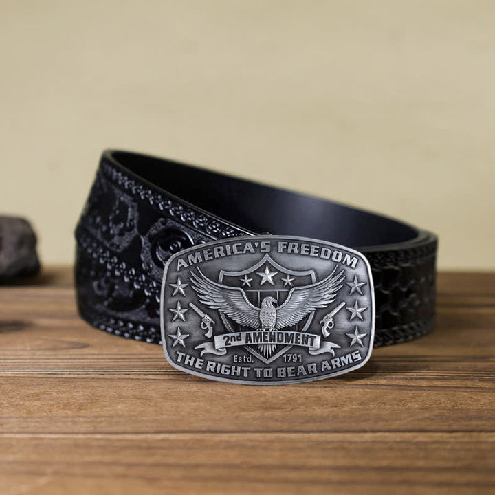 Cinturón de cuero con hebilla de águila americana para hombre, hecho a mano