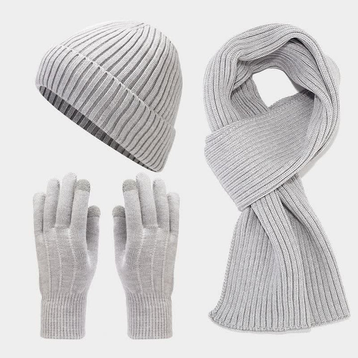 Conjunto de 3 piezas unisex clásico, versátil, con gorro, bufanda y guantes