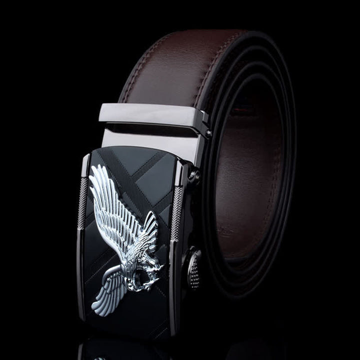 Cinturón de cuero con hebilla automática con diseño de águila animal para hombre