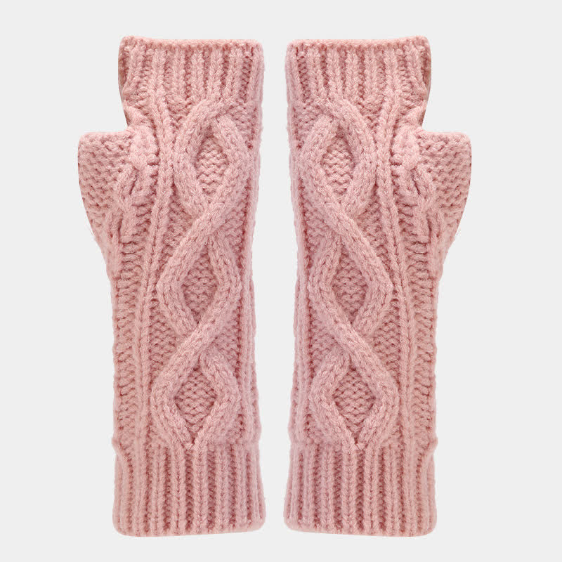 Conjunto de 3 piezas de gorro, bufanda y manoplas sin dedos de punto con cable para mujer