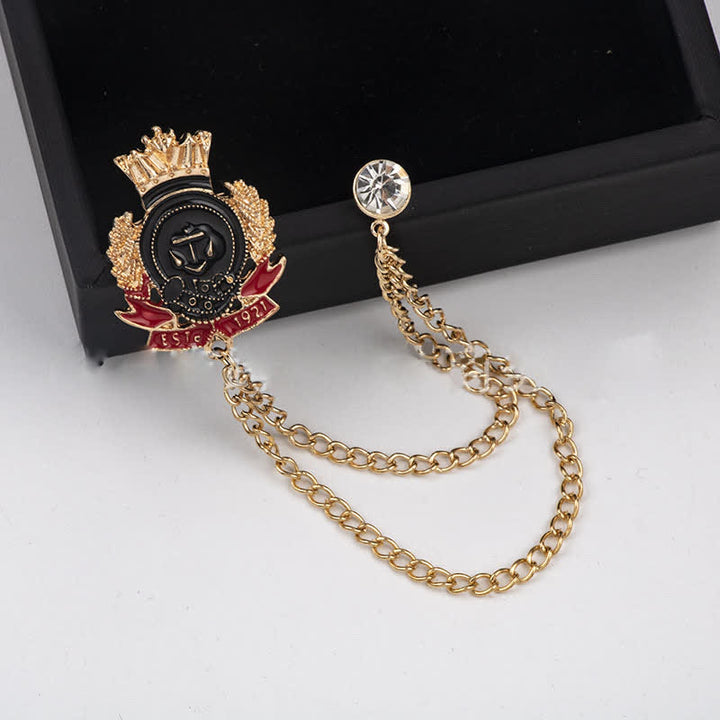 Broche de cadena con ancla con corona real para hombre