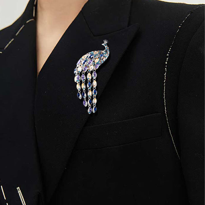 Broche de pavo real con flecos Grazioso para mujer