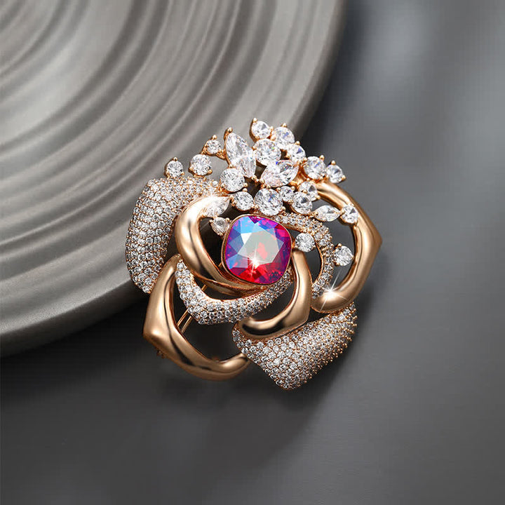 Broche de rosa floreciente brillante para mujer