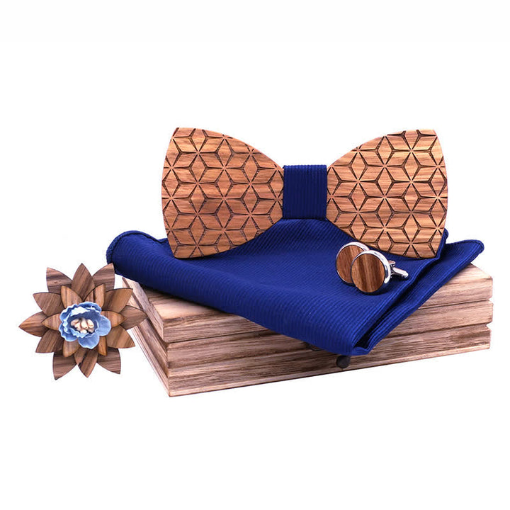 Juego de 4 pajaritas de madera con tallado geométrico para hombre
