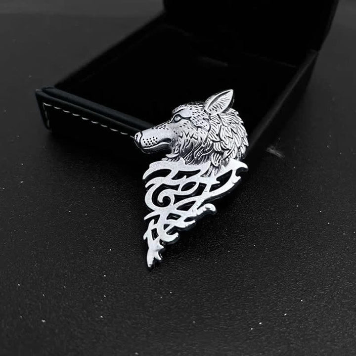 Broche glamoroso con cabeza de lobo hueca para hombre