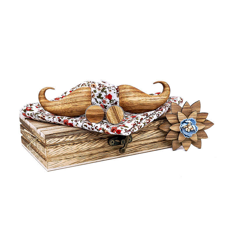 Juego de 4 pajaritas de madera con bigote Burlywood para hombre