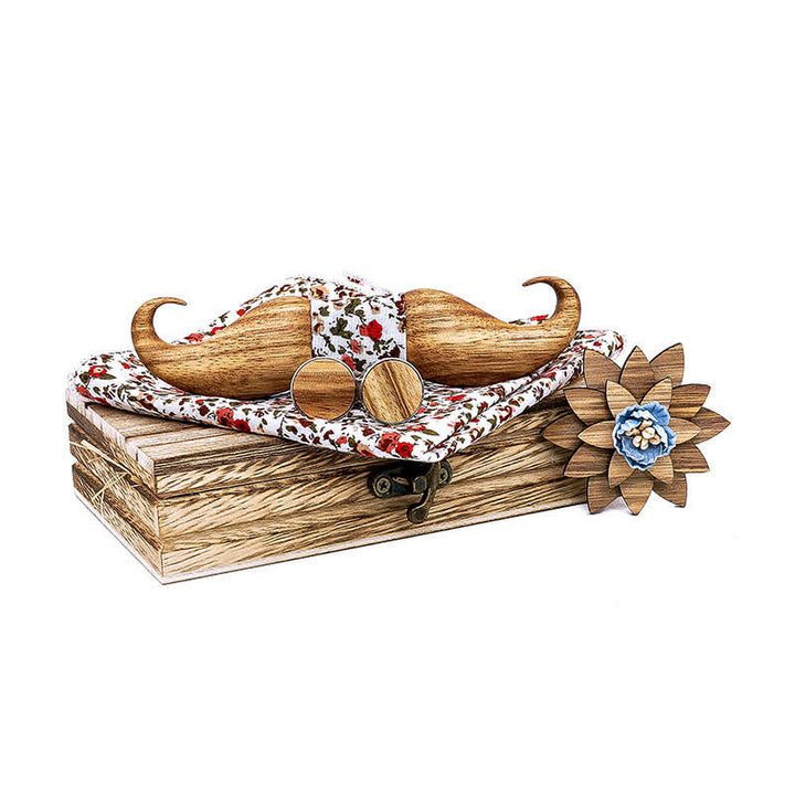 Juego de 4 pajaritas de madera con bigote Burlywood para hombre