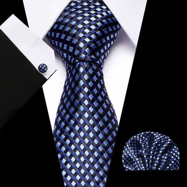 Conjunto de 3 corbatas de cuadros pequeños para hombre en azul claro y azul marino