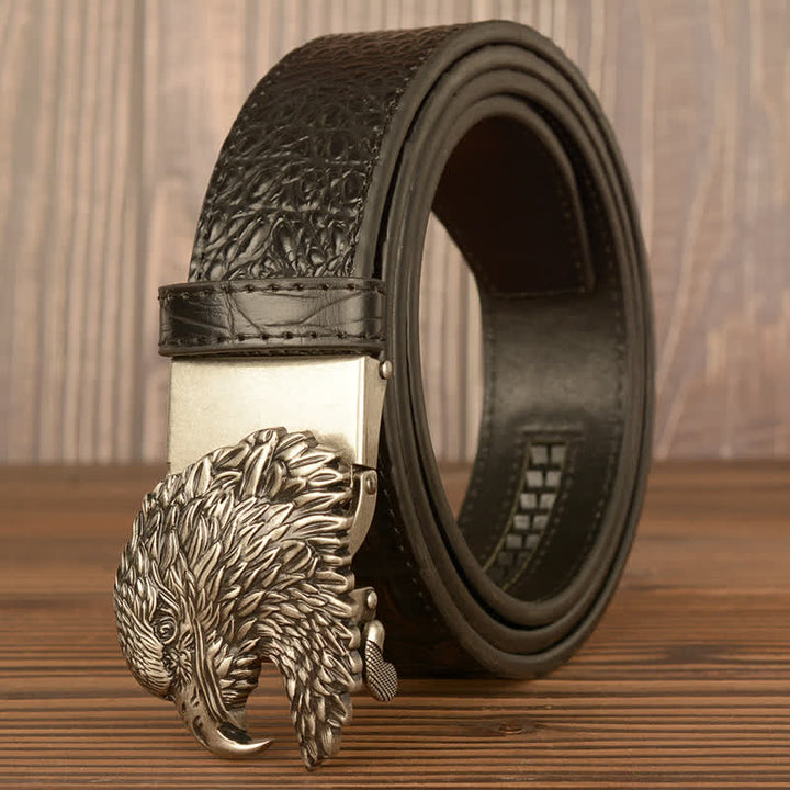 Cinturón de piel con relieve de cocodrilo y cabeza de águila para hombre