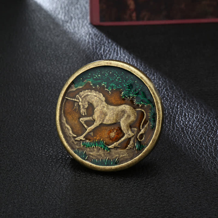 Cinturón de cuero con hebilla de bronce antiguo y diseño de unicornio místico para hombre
