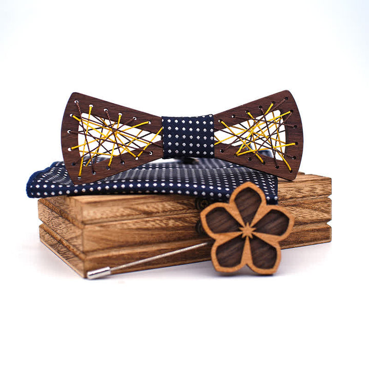 Juego de 3 pajaritas de madera bordadas y tejidas para hombre