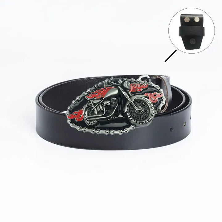 Cinturón de cuero para motocicleta con locomotora punk para hombre