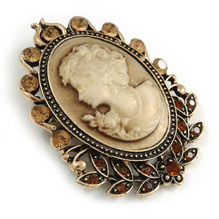 Broche de hojas con silueta de camafeo victoriano para mujer