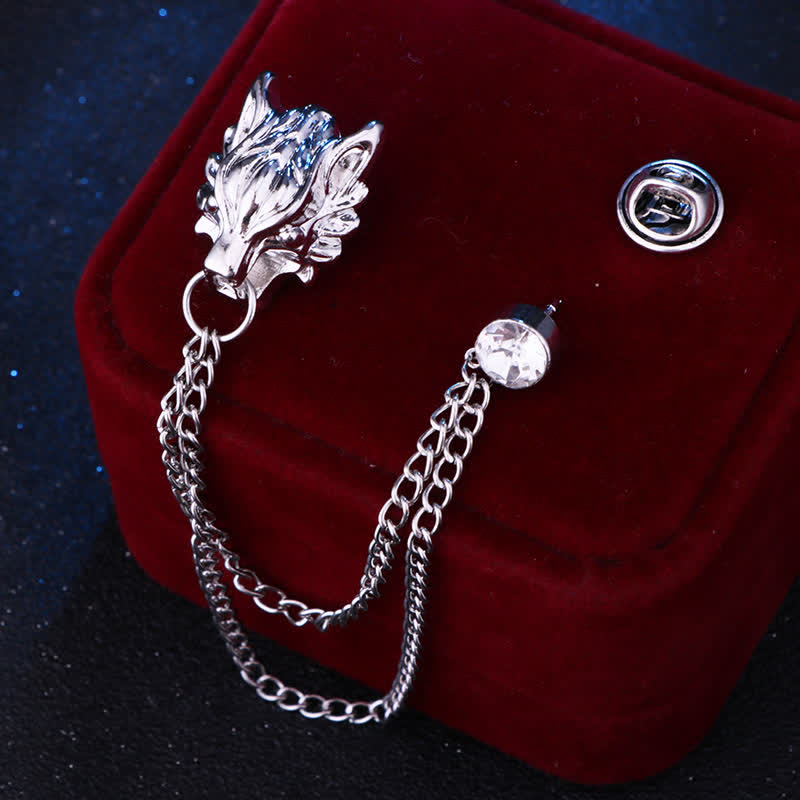 Broche de cadena con el lobo del rey del bosque para hombre