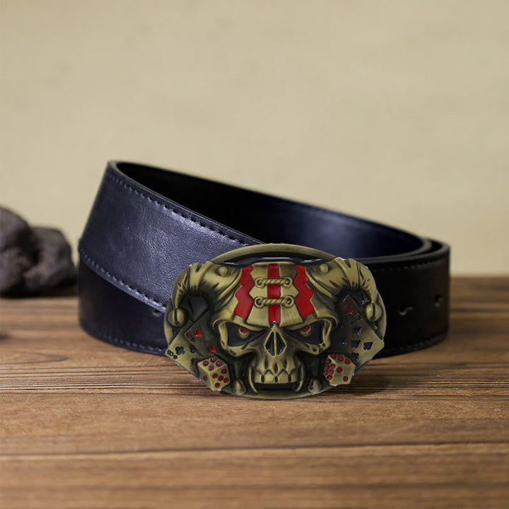 Cinturón de cuero con hebilla de payaso y calavera para hombre, hecho a mano