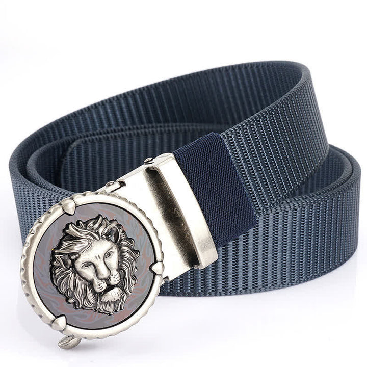Cinturón de nailon práctico con estampado de cabeza de león para hombre - Azul / Plata - 48" - image 18