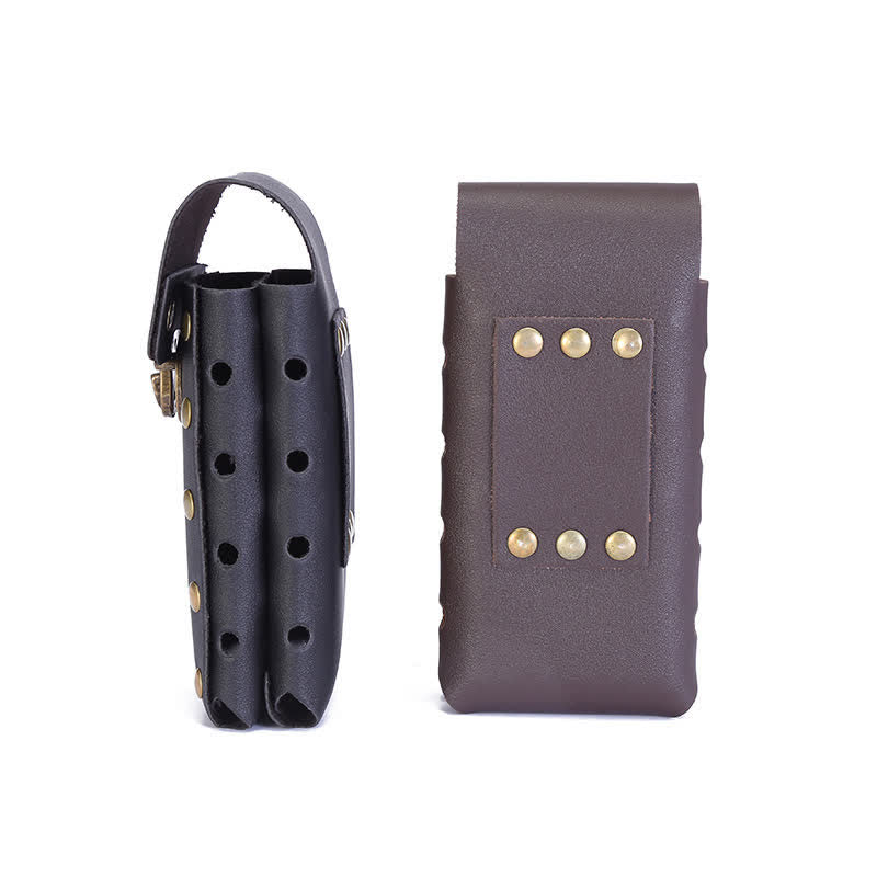 Estuche para teléfono con dos capas verticales y cinturón.