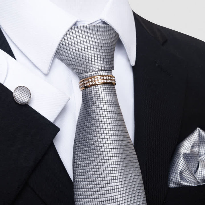Juego de 4 corbatas de cuadros micro para hombre con anilla para corbata