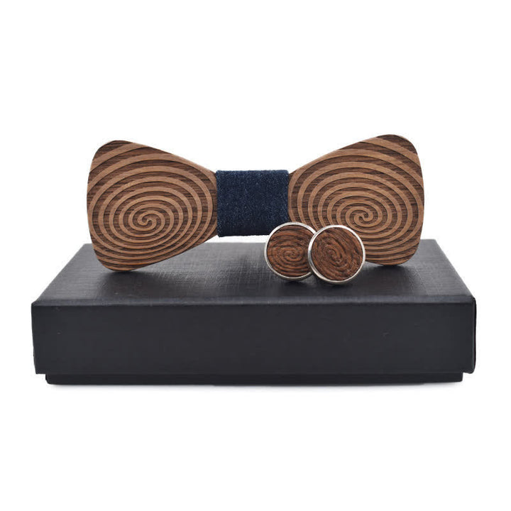 Juego de 2 pajaritas de madera con estampado de remolinos hipnóticos para hombre