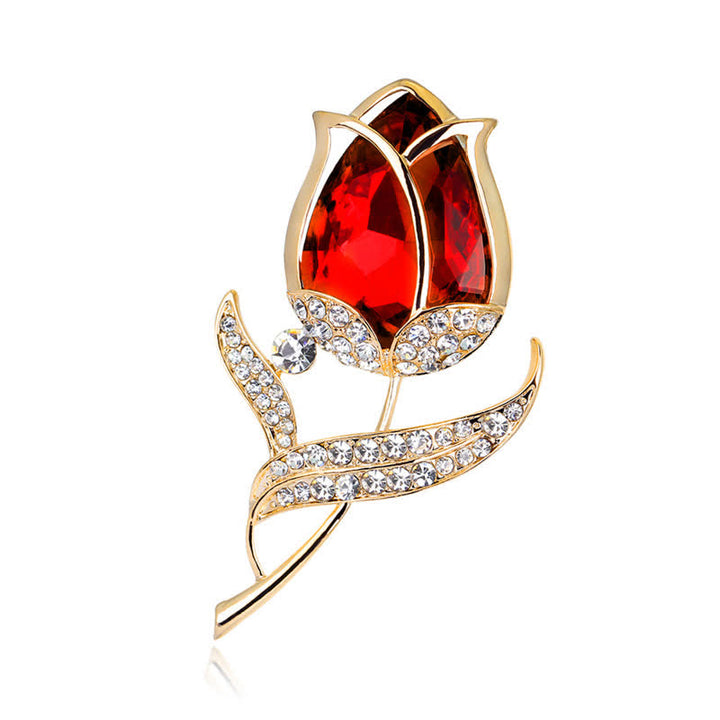 Broche de tulipán de cristal brillante para mujer