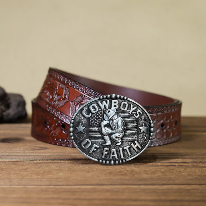 Cinturón de cuero con hebilla Cowboys Of Faith para hombre, hecho a mano