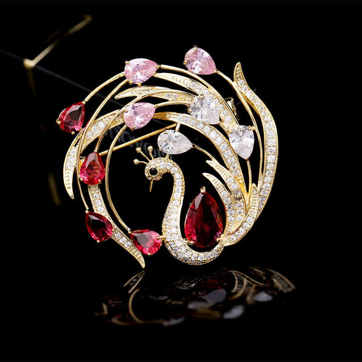 Broche de pavo real adornado con fénix para mujer