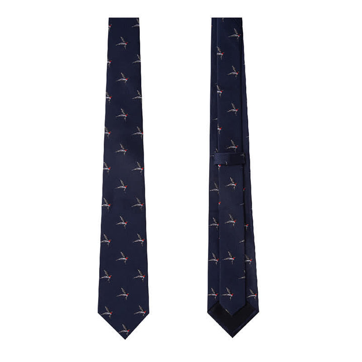 Corbata tejida con golondrinas bordadas en azul marino para hombre